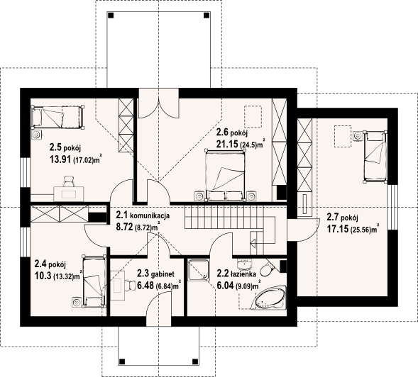Poddasze projektu Jaworowo 17 kw