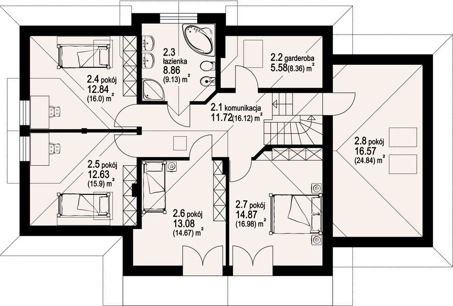 Poddasze projektu Sławków z garażem