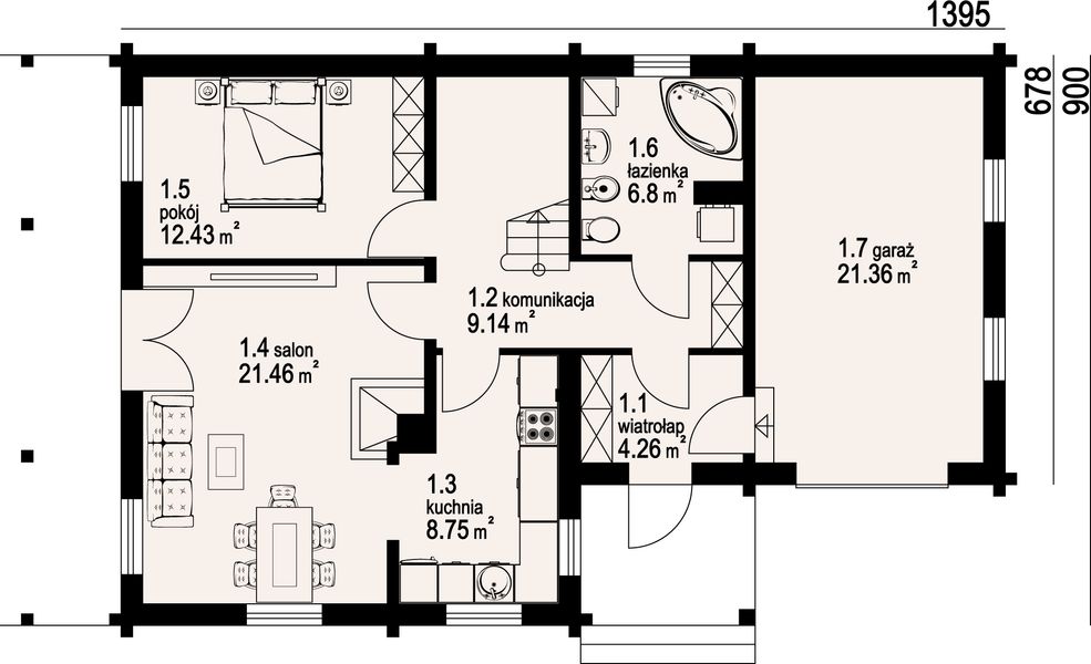 Parter projektu Osiek z garażem dw3