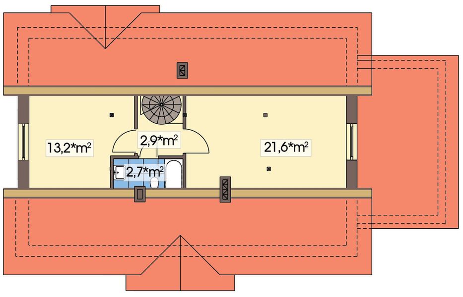 Poddasze projektu Gienia energo+ wersja B z garażem pojedynczym strop drewniany
