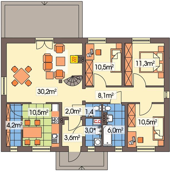 Parter projektu Gienia energo+ wersja A bez garażu strop drewniany