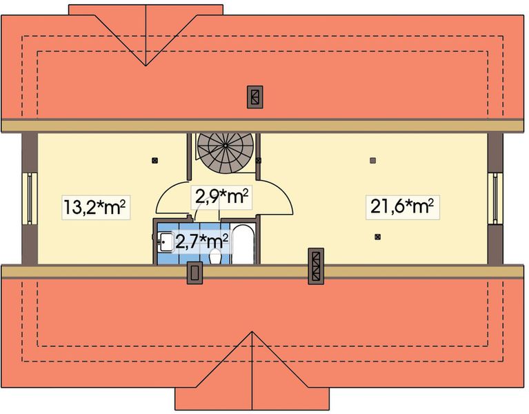 Poddasze projektu Gienia energo+ wersja A bez garażu strop drewniany