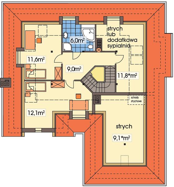 Poddasze projektu Lawenda 2 energo+ wersja A paliwo stałe