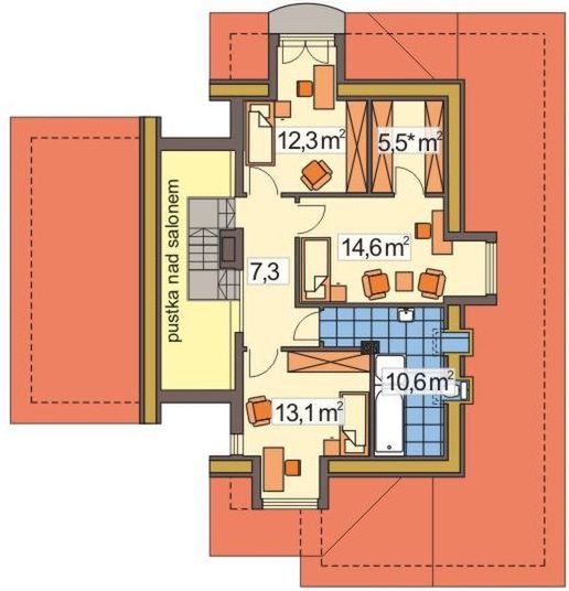 Poddasze projektu Wiera 2 wersja B paliwo stałe