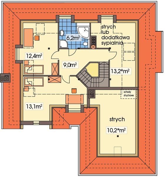 Poddasze projektu Lawenda 2 wersja A paliwo stałe