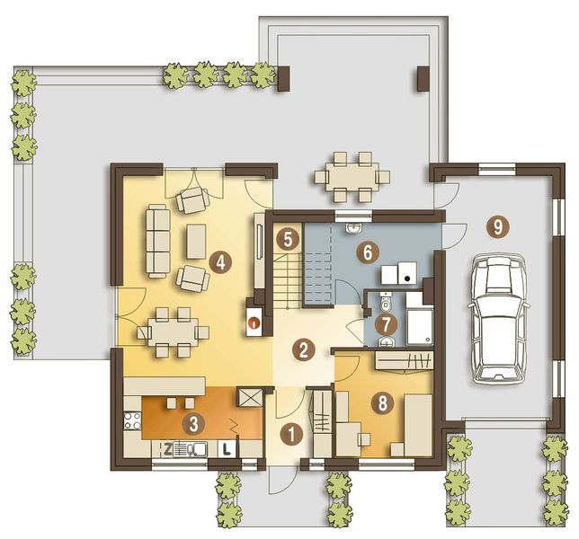 Parter projektu Anabell z garażem 1-st. [A]