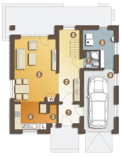 Parter projektu Kornelia z garażem 1-st. [A]