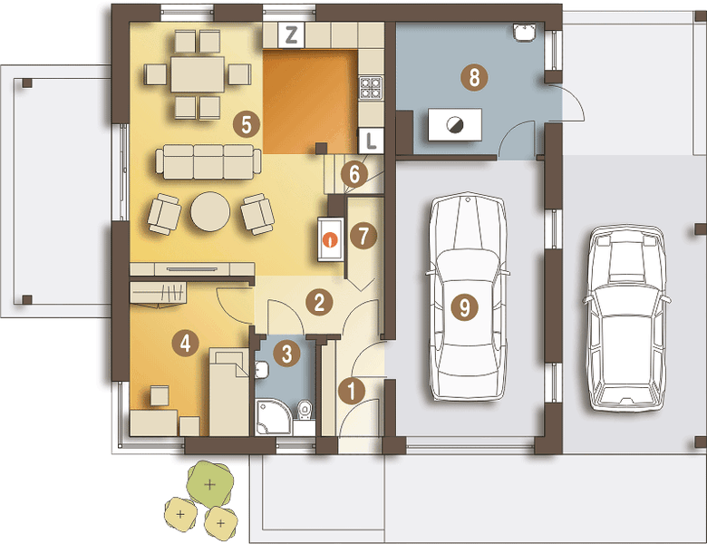 Parter projektu Nowinka II z garażem i wiatą [A1]