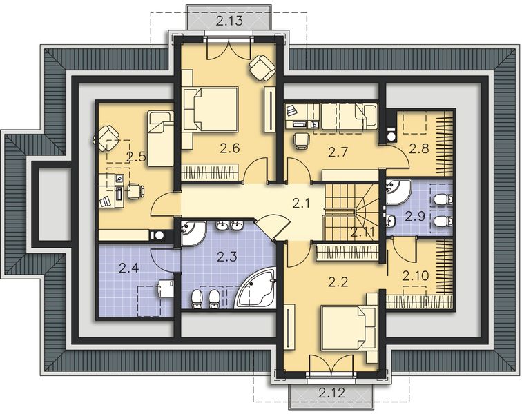 Projekt domu Dayton DCP261 - rzut poddasza, dom liczy 5 pokoje, 3 łazienki i wc