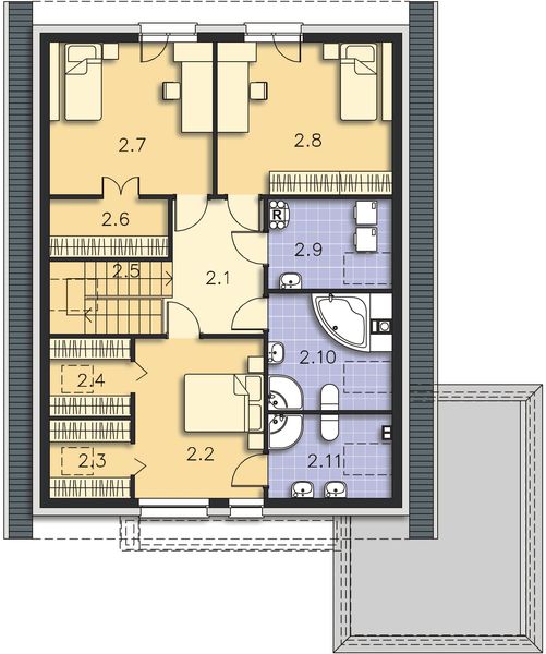 Projekt domu Garda DCP310 - rzut poddasza, dom liczy 4 pokoje, 3 łazienki i wc