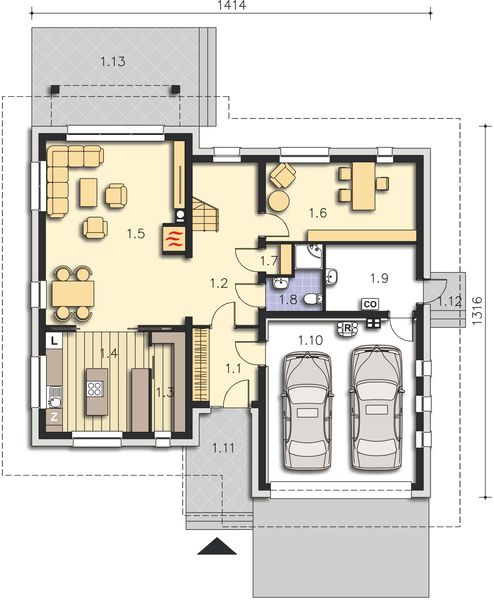 Projekt domu Canberra DCP265 - rzut parteru, dom liczy 5 pokoje, 3 łazienki i wc