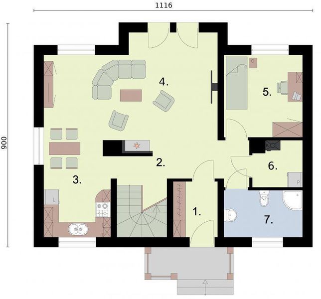 Parter projektu Avalon szkielet drewniany, dom mieszkalny jednorodzinny z poddaszem użytkowym