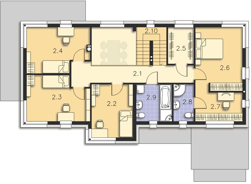 Projekt domu Imperia II DCP286a - rzut 1 piętra, dom liczy 5 pokoje, 2 łazienki i wc