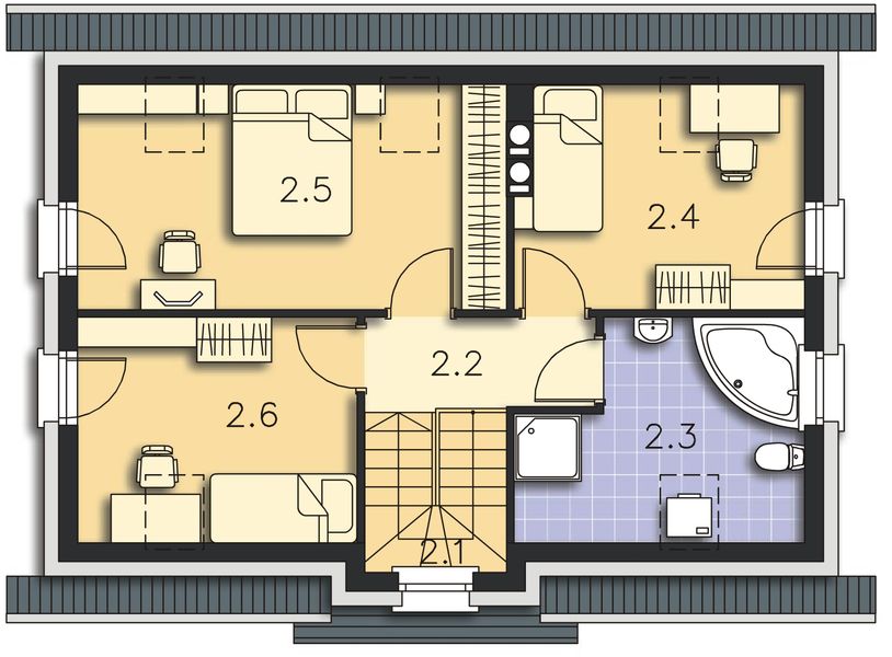 Projekt domu Alamo DCP300 - rzut poddasza, dom liczy 3 pokoje, 2 łazienki i wc