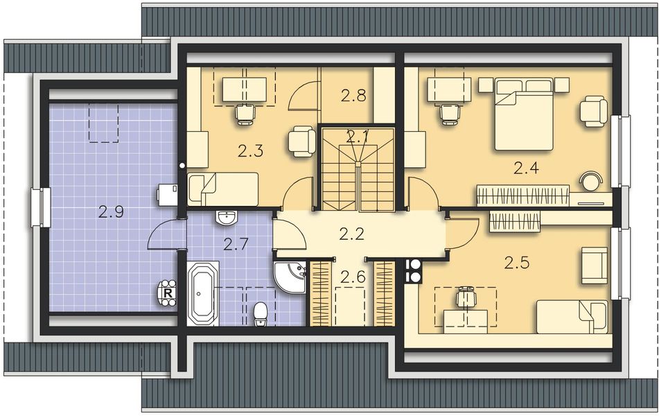 Projekt domu Sanremo DCP309 - rzut poddasza, dom liczy 4 pokoje, 2 łazienki i wc