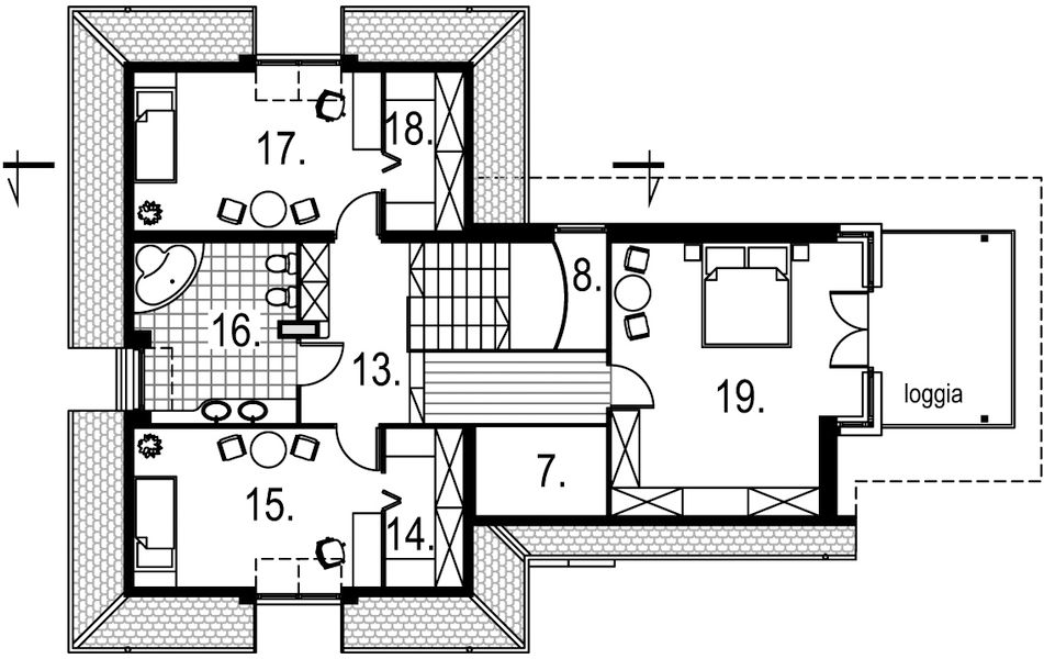Projekt domu Agat - rzut poddasza, dom liczy 3 pokoje, 2 łazienki i wc