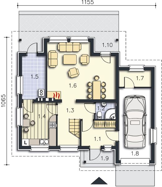 Projekt domu Lozanna LMP61 - rzut parteru, dom liczy 3 pokoje, 2 łazienki i wc