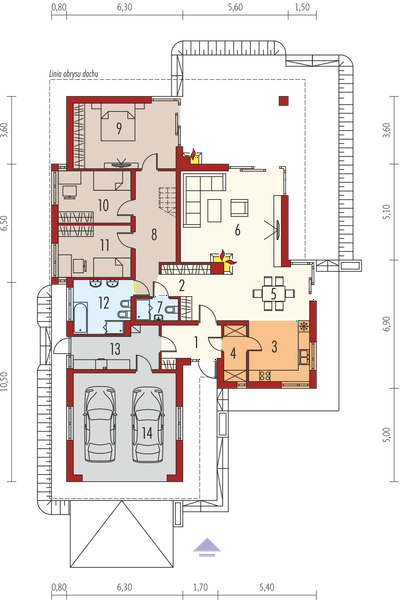 Projekt domu Margaret III G2 - rzut parteru, dom liczy 3 pokoje, 2 łazienki i wc