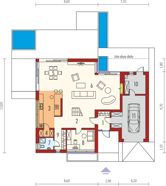 Projekt domu Neo G1 energo plus - rzut parteru, dom liczy 3 pokoje, 2 łazienki i wc