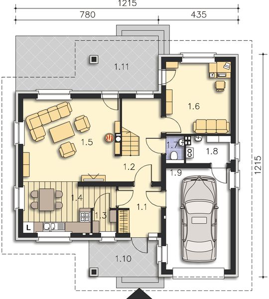 Projekt domu Elmshorn LMP230 - rzut parteru, dom liczy 4 pokoje, 2 łazienki i wc