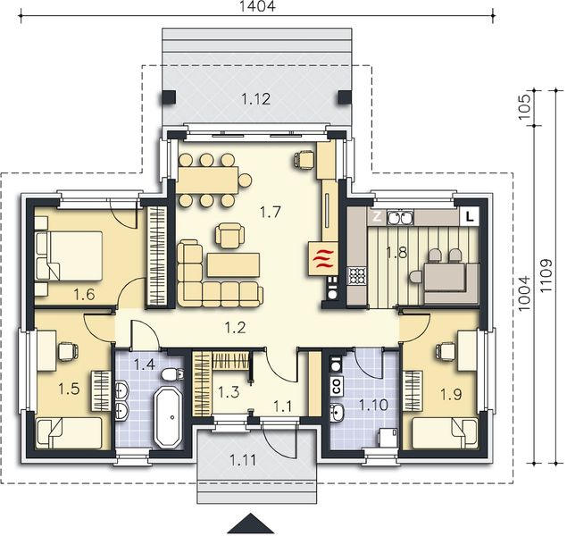 Projekt domu Colombo LMB63 - rzut parteru, dom liczy 3 pokoje, 1 łazienki i wc