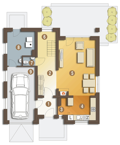 Parter projektu Kornelia II z garażem 1-st. [A]