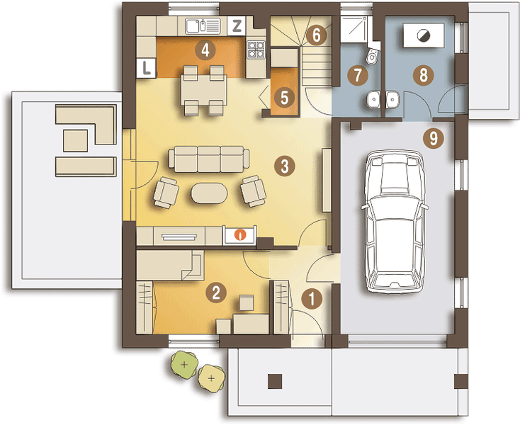 Parter projektu Nowinka III z garażem 1-st. [A]
