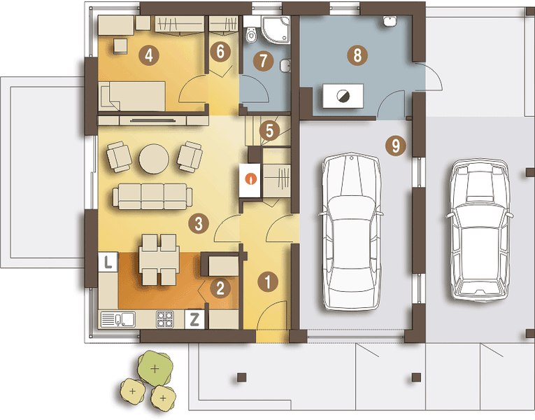 Parter projektu Nowinka IV z garażem i wiatą [A1]