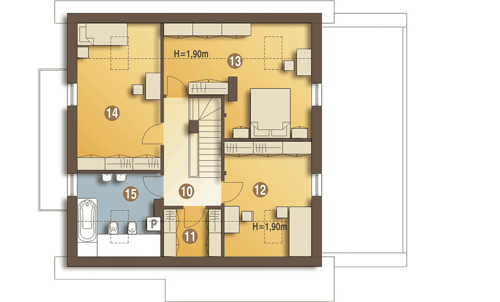 Poddasze projektu Nowinka IV z garażem i wiatą [A1]