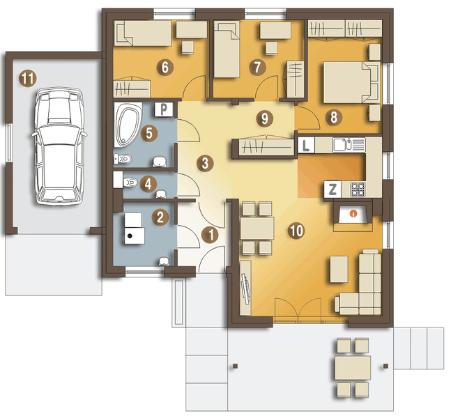 Parter projektu Tola z garażem 1-st. [A]