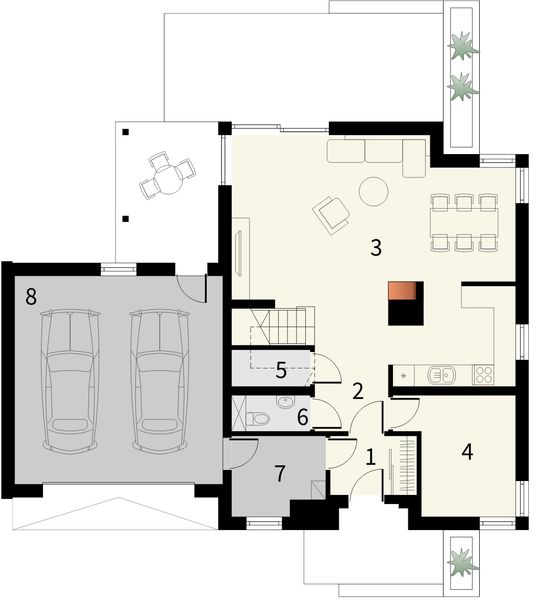 Projekt domu Grappa 2G - rzut parteru, dom liczy 4 pokoje, 2 łazienki i wc