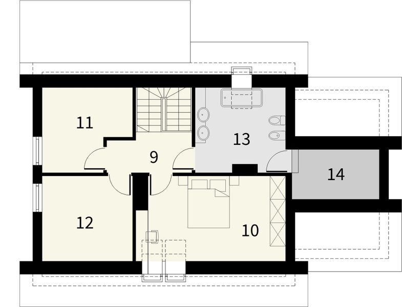 Projekt domu Madras - rzut poddasza, dom liczy 4 pokoje, 2 łazienki i wc