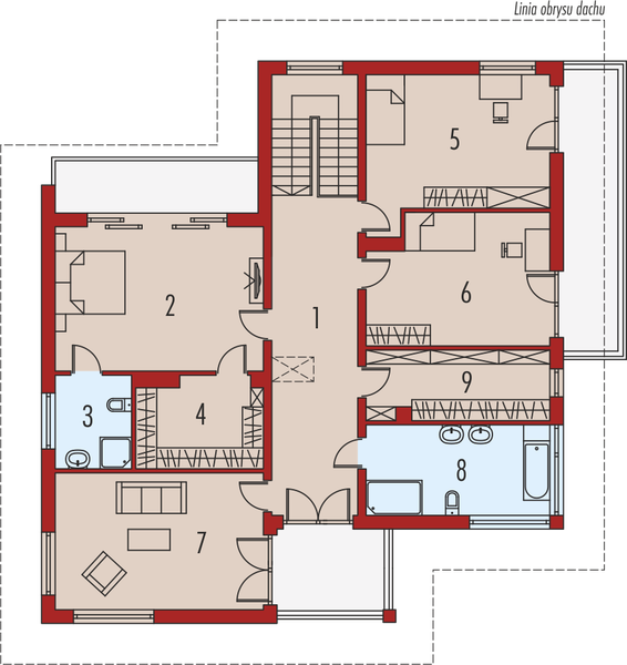 Piętro 1 projektu Nati G2 (z piwnicą)