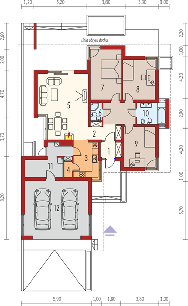 Projekt domu Dylan G2 - rzut parteru, dom liczy 3 pokoje, 2 łazienki i wc