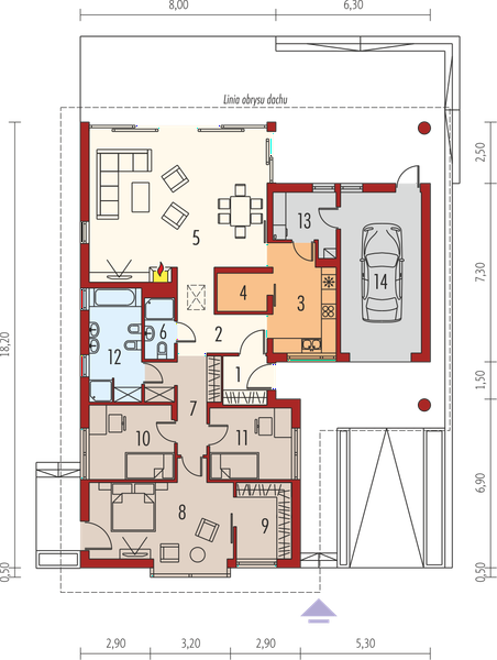 Projekt domu Alan G1 - rzut parteru, dom liczy 3 pokoje, 2 łazienki i wc