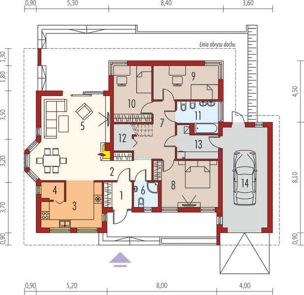Projekt domu Flori II G1 - rzut parteru, dom liczy 3 pokoje, 2 łazienki i wc