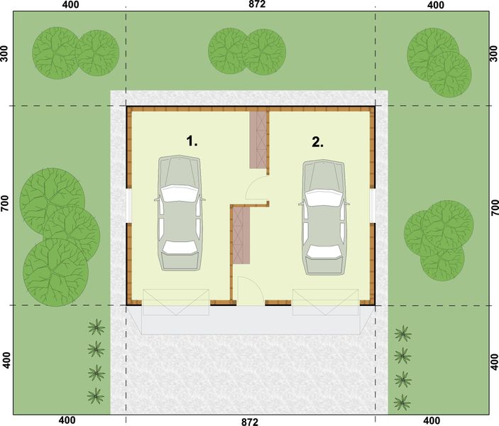 Parter projektu G11 szkielet drewniany, garaż dwustanowiskowy