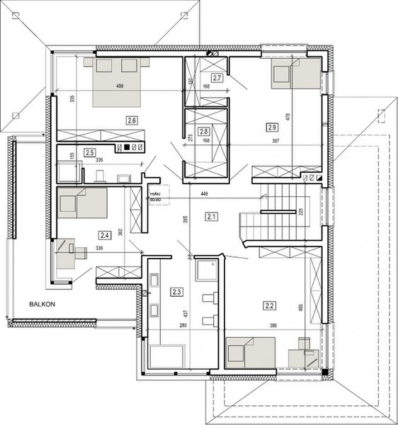 Piętro 1 projektu DN 021h z podpiwniczeniem