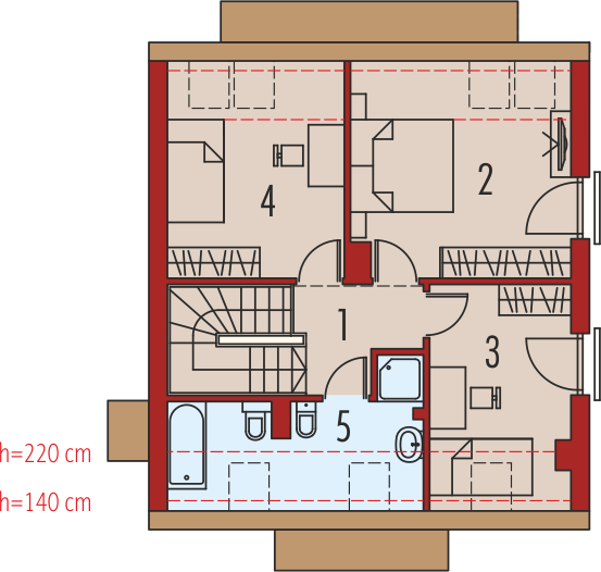 Projekt domu E3 economic (wersja B) - rzut poddasza, dom liczy 3 pokoje, 2 łazienki i wc