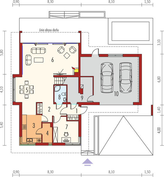 Projekt domu Leonardo G2 - rzut parteru, dom liczy 6 pokoje, 3 łazienki i wc