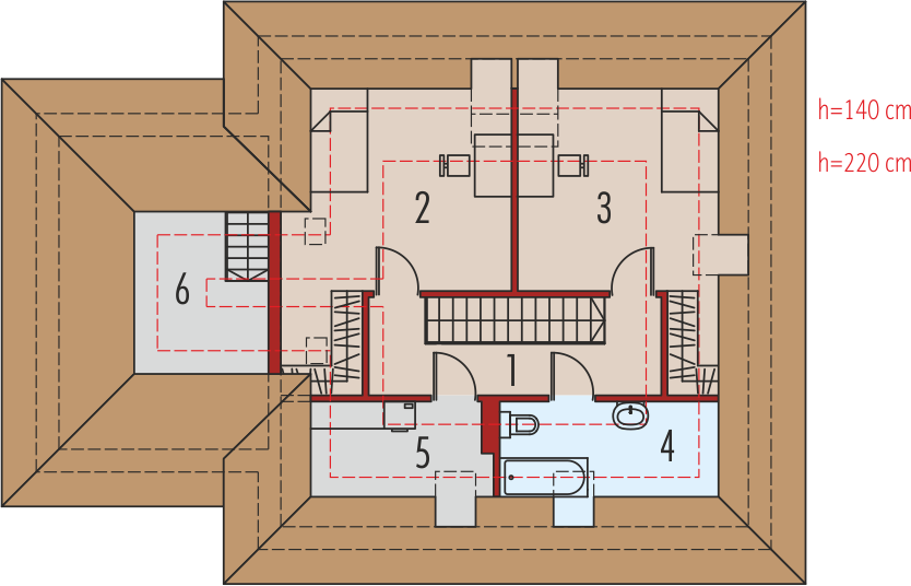 Projekt domu Niki G1 (wersja A) energo - rzut poddasza, dom liczy 3 pokoje, 2 łazienki i wc