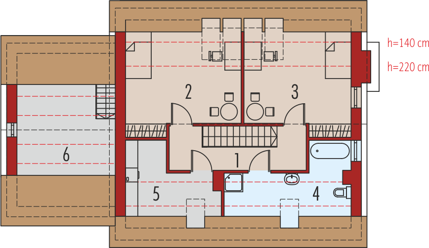 Projekt domu Niki II G1 energo - rzut poddasza, dom liczy 3 pokoje, 2 łazienki i wc
