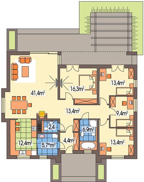 Parter projektu Tytus wersja A parterowa, bez garażu paliwo stałe