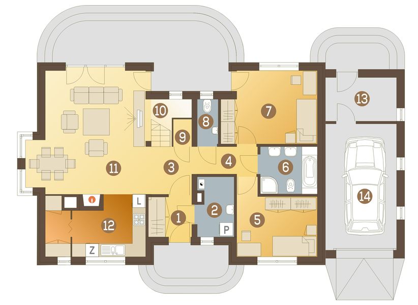 Parter projektu Amelia VI z garażem 1-st. [A]