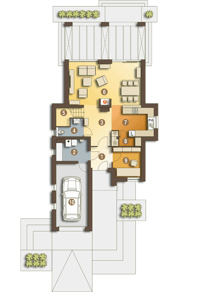 Parter projektu Modest z garażem 1-st. [A]