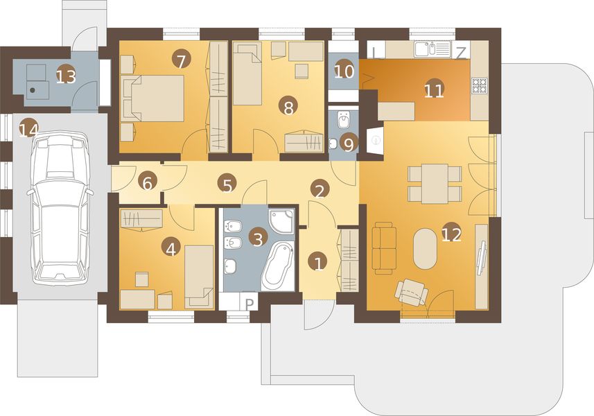 Parter projektu Lucynka z garażem 1-st. [A]