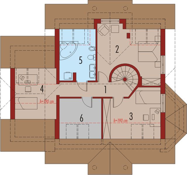 Projekt domu Liza G1 - rzut poddasza, dom liczy 5 pokoje, 2 łazienki i wc