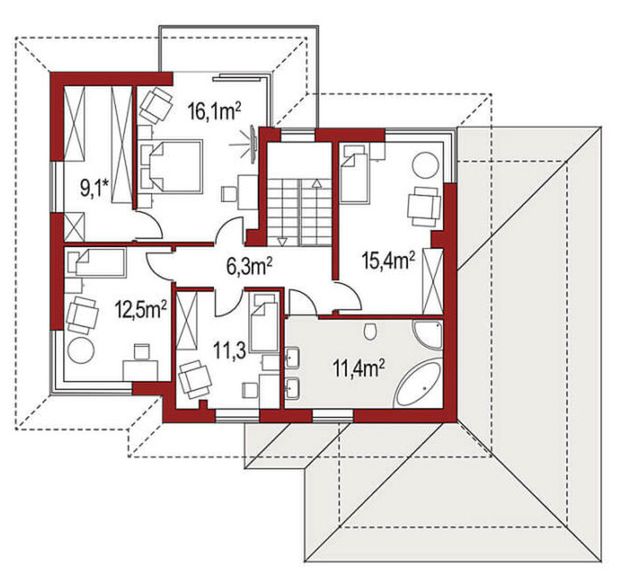 Piętro 1 projektu Boss B2 poszerzony