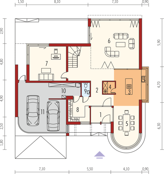 Projekt domu Karol G2 - rzut parteru, dom liczy 4 pokoje, 2 łazienki i wc