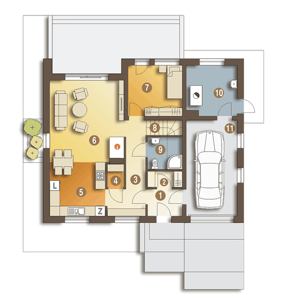 Parter projektu Bernikla II z garażem 1-st. [A]